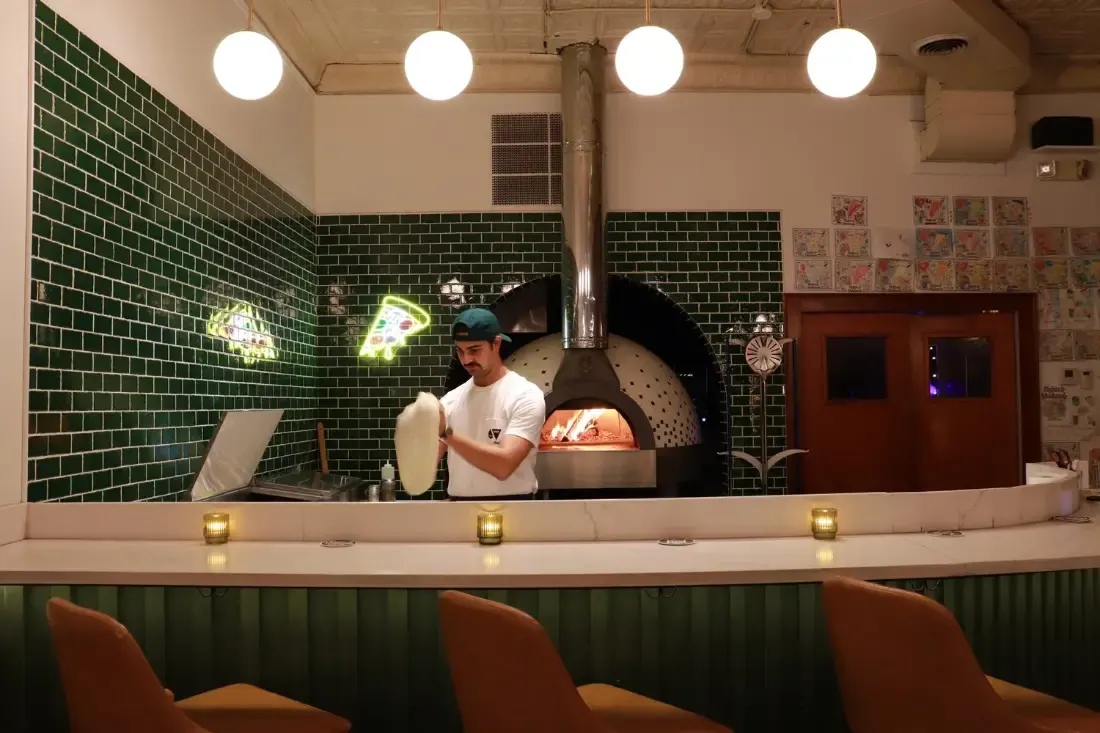 Dough, stretched by hand